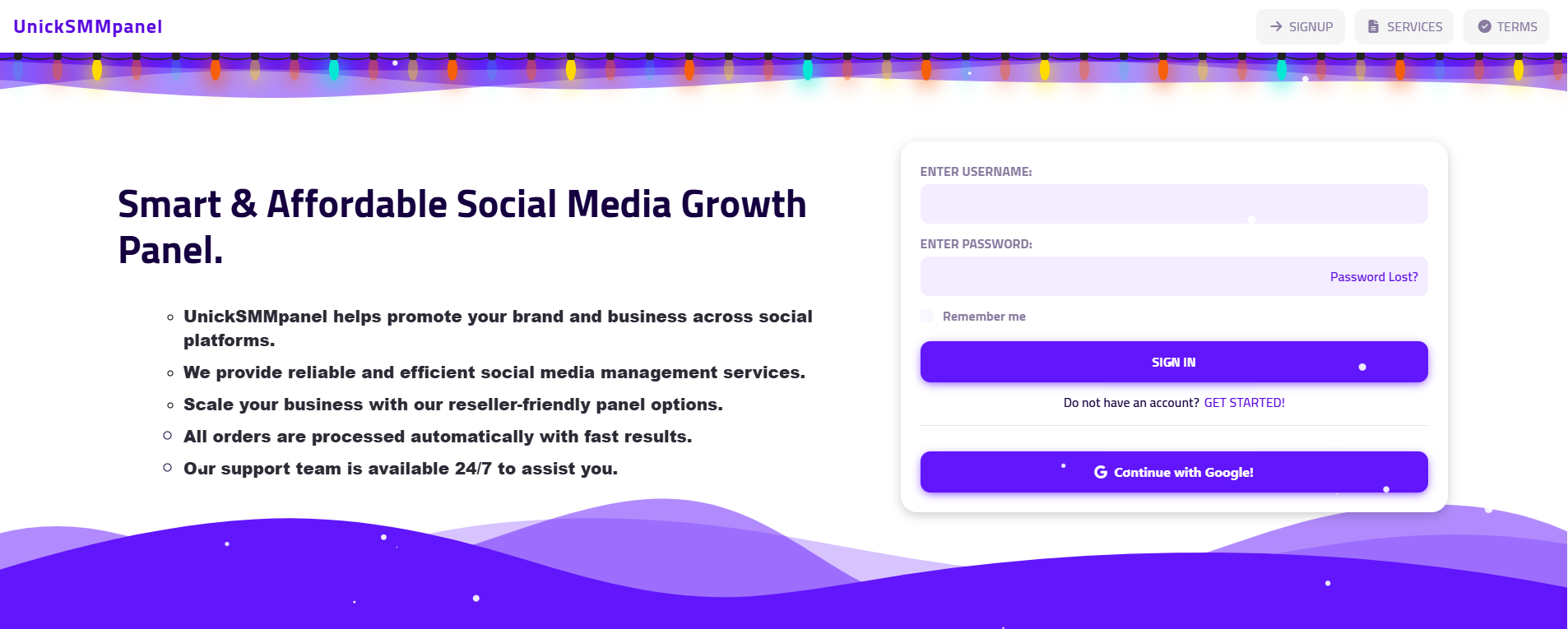 UnickSMMpanel responsive landing page design with modern UI and conversion optimization